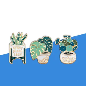 Cute Enamel Potted Plant Brooches Alloy Monstera Snake Plant Cactus Pins For Women Clothing Decoration Fashion Jewelry