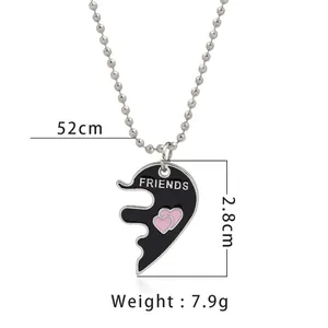 Collier pendentif demi-coeur Best Friends avec émail noir et chaîne à perles de 52cm