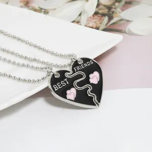 Colliers Best Friends avec pendentif cœur séparable en émail noir et chaîne à billes
