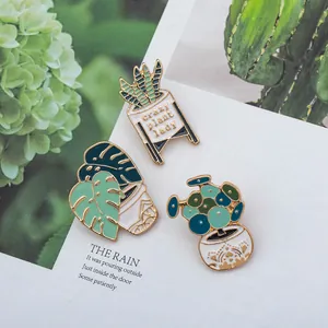 Cute enamel plant pin set with Monstera and Sansevieria styles for clothing decor