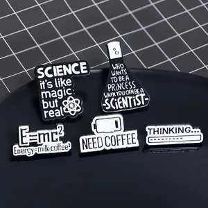 5-piece science and coffee enamel pins set in black and white zinc alloy for students