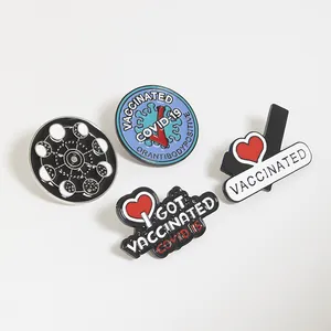 Creative 4-piece medical enamel pin set with vaccinated themes and moon phases on white