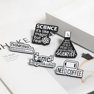 Science Coffee Enamel Pin Badge Set Alloy Flask Atom Energy Formula Thinking Loading Brooch For Students Geek Gift