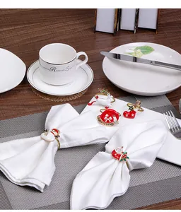 Detailed view of Christmas napkin rings featuring snowman and reindeer on a festive table