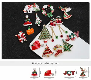 Detailed set of Christmas tree and Santa brooches with colorful enamel and rhinestones