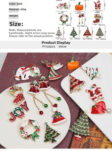 Detailed size chart for alloy Christmas brooches with rhinestone and enamel finish