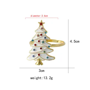Detailed dimensions of the gold Christmas tree napkin ring with colorful rhinestones