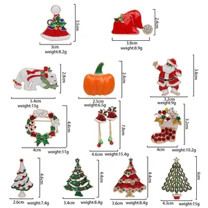 Set of 10 festive Christmas and Halloween alloy enamel brooches with rhinestones