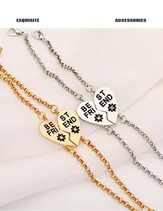 Zweiteiliges Best Friend Herz-Halsketten-Set in Gold und Silber mit Kristallsteinen