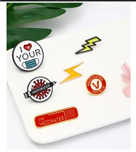 Set of 6 enamel pins featuring health slogans and lightning bolt designs on white background