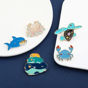 Kreatives Emaille-Anstecknadel-Set mit Cartoon-Motiven wie Hai, Krabbe und Schildkröte