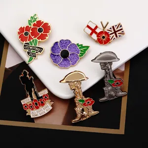 Vintage Alloy Enamel Red Poppy Flower Brooch Pin For Women Men Remembrance Day Rhinestone Memorial Badge Jewelry Gift