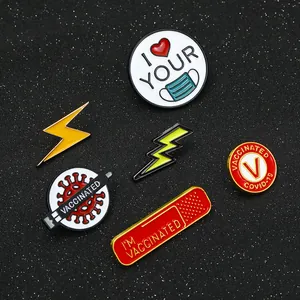 Fashion Alloy Enamel Pin Vaccination COVID-19 Awareness Brooch Mask Heart Lightning Badge For Clothing Bags Accessory