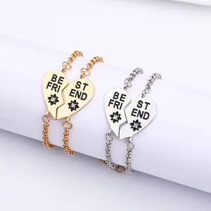 Best-Friend-Herzanhänger-Armband-Set mit gold- und silbern gespaltenen Herzen
