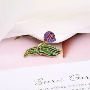 Creative purple tulip enamel brooch with gold alloy edges for suit accessories