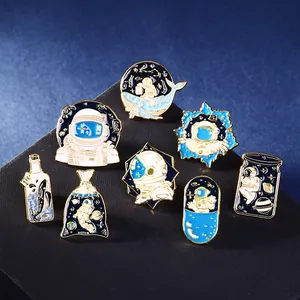 Starry Sky Fantasy series zinc alloy enamel astronaut brooches in eight unique space designs