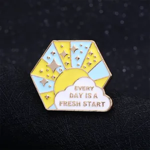 Inspirational Enamel Pin Every Day Is A Fresh Start Hexagon Alloy Brooch Sun Cloud Star Badge For Clothing Bags Jewelry