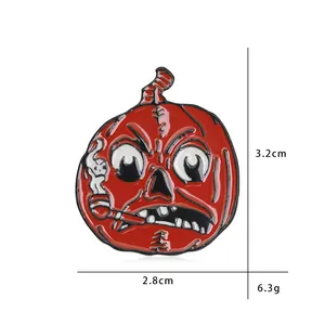 Creative personalized Halloween pumpkin brooch in red zinc alloy with 3.2cm height