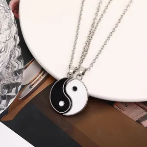 Minimalist Yin Yang Tai Chi couple necklaces with silver chain for best friends