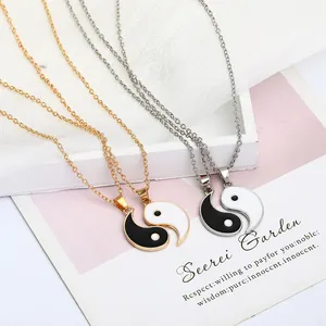 Minimalist Tai Chi Yin Yang pendant necklace set in gold and silver finish for best friends