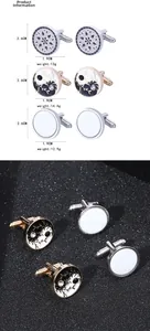 Détails de trois paires de boutons de manchette Tai Chi et Mandala pour hommes à dos en T