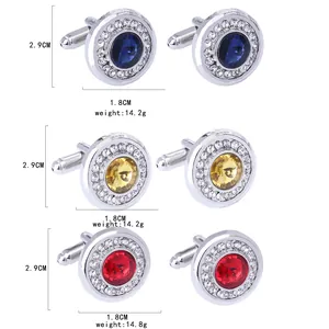 Poliertes Manschettenknopf Set mit Kristallen in Blau Gold und Rot mit Strasssteinen besetzt