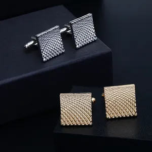 Elegant square metal cufflinks with diamond grid pattern in silver and gold finishes
