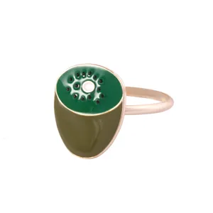 Servilletero creativo de kiwi en aleación dorada con diseño de rodaja de kiwi en esmalte