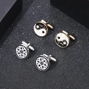 Exquis Boutons de Manchette Hommes Alliage Taiji Yin Yang Émail Strass Affaires Mariage Chemise Française Bijoux Cadeau
