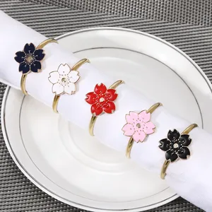 Alloy Enamel Cherry Blossom Napkin Rings Set Sakura Floral Napkin Buckle For Dining Table Decoration Wedding Party Home