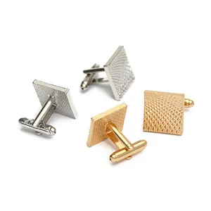 Classic gold and silver square cufflinks with textured diamond grid pattern and bullet back