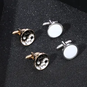 Boutons de manchette Tai Chi Yin Yang élégants et ronds blancs pour chemises d'hommes