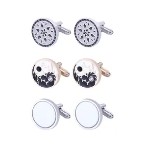 Coffret de trois paires de boutons de manchette pour hommes en argent et or rose avec Tai Chi
