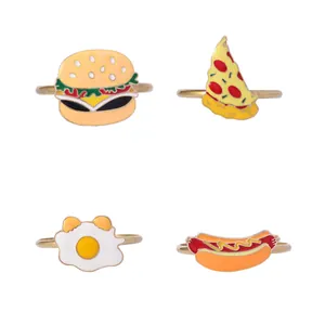 Creative Cartoon Food Napkin Rings Alloy Enamel Burger Pizza Hot Dog Fried Egg Table Decoration For Party Kitchen Decor