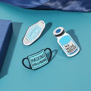 Creative Alloy Enamel Medical Brooch Set Mask And Vaccine Bottle Shape Badge Lapel Pins With Inspirational Health Slogan For Doctor Nurse Gifts