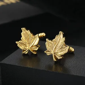 Vintage Maple Leaf Cufflinks Gold Silver Metal Alloy Leaf Pattern Men Business Shirt Cuff Links Accessories