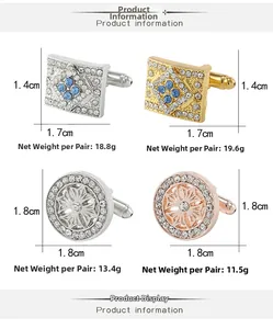 Set of round and rectangular zircon cufflinks for men's business shirts in four styles