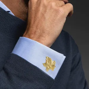 Elegant gold maple leaf cufflinks for men's business suit and french shirt accessory