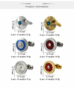 Détails de boutons de manchette de luxe pour hommes avec cristaux et motifs en émail