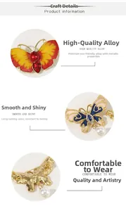 Détails de la broche papillon colorée avec ailes en émail, strass et perle pendante