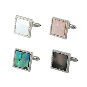 Luxury geometric square cufflinks set with natural mother of pearl in four elegant colors