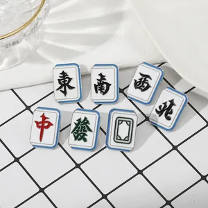 Creative Chinese Style Mahjong Enamel Brooch Pin East South West North Red Middle Fortune White Plate Alloy Badge Jewelry