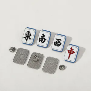 Enamel mahjong tiles brooch set featuring Chinese characters East South West and Middle