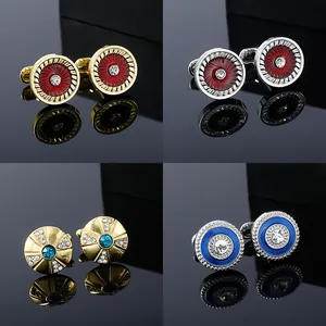 Luxury Alloy Crystal Zirconia Cufflinks For Men Vintage Sunburst Pattern French Shirt Sleeve Studs Business Wedding Jewelry Gift