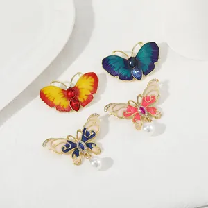 Élégant lot de broches papillon avec strass en cristal et perles pour femmes