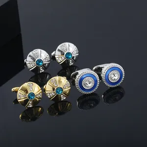 Vintage crystal zircon cufflinks set with luxury shield design and blue stones