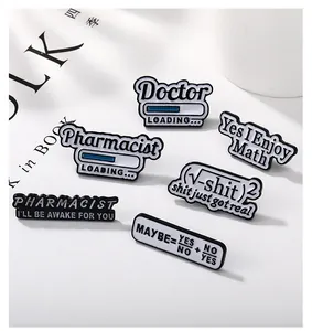 Detailed view of creative enamel pins featuring Yes I Enjoy Math and medical motifs