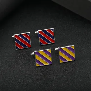 Classic square metal cufflinks with colorful diagonal stripes for men's business shirts