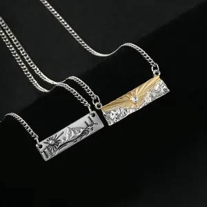 Women Alloy Mountain Sun Pendant Necklace Nature Landscape Relief Bar Clavicle Chain Gold Silver Plated Zirconia Friend Gift