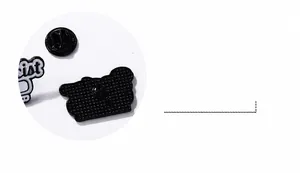 Detail of enamel pin back featuring black rubber clutch and anti-slip mesh texture